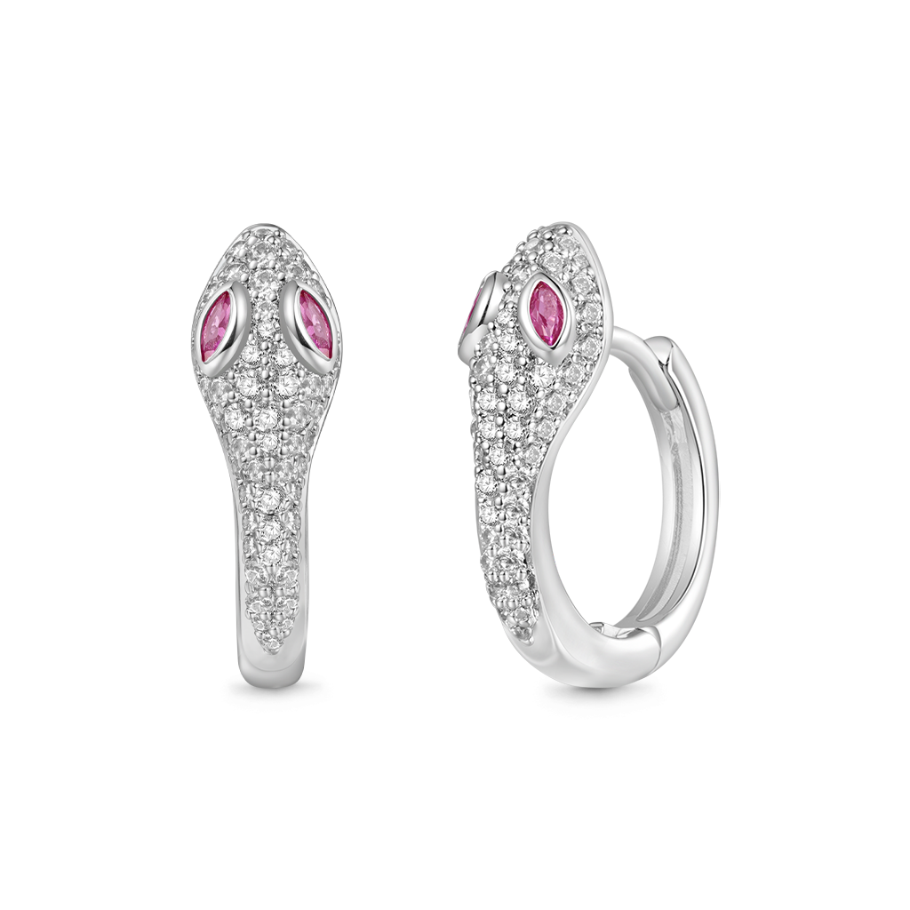 Gnoce White Diamond Snake Huggie Hoop Earrings Platinum-plated Silver Blend_2