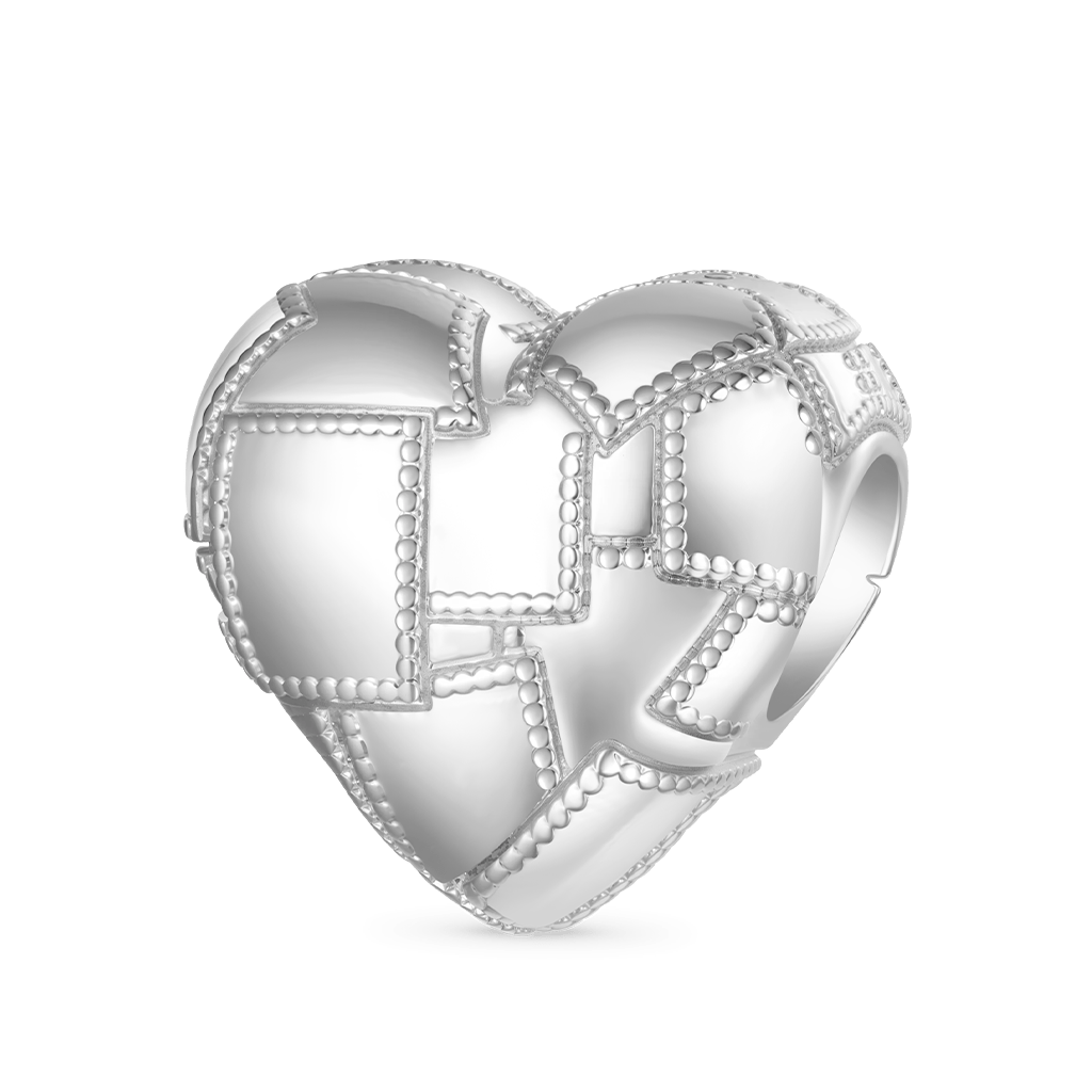Gnoce Metallic Silver Texture Splicing Heart Charm Platinum-plated Silver Blend_1