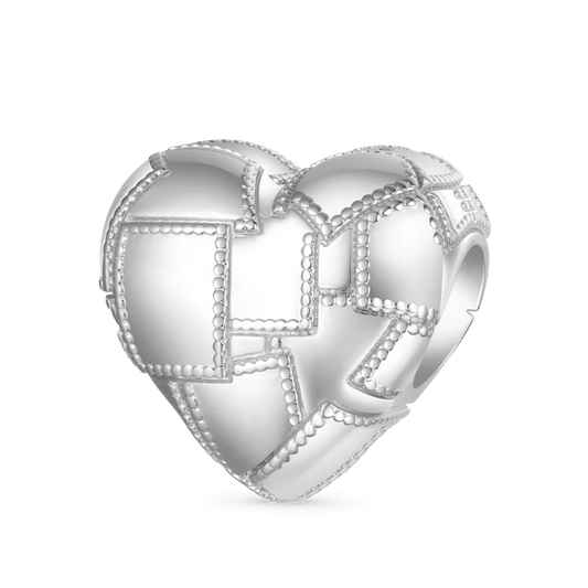 Gnoce Metallic Silver Texture Splicing Heart Charm Platinum-plated Silver Blend_1
