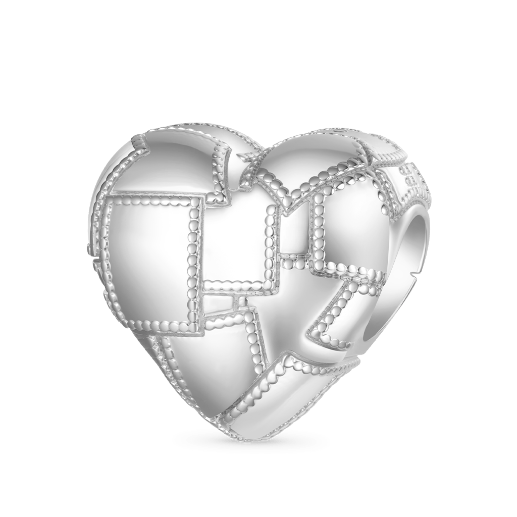 Gnoce Metallic Silver Texture Splicing Heart Charm Platinum-plated Silver Blend_1