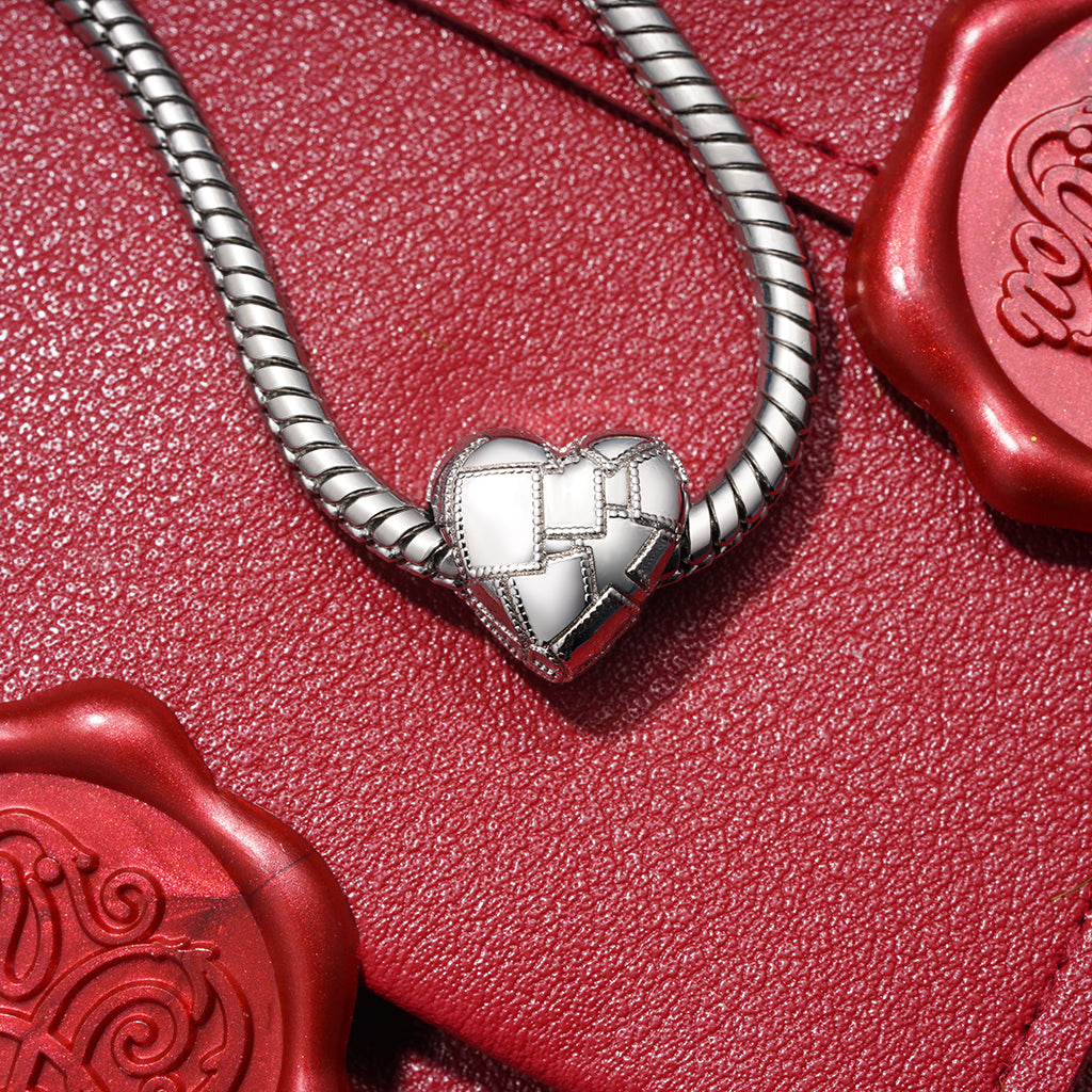 Gnoce Metallic Silver Texture Splicing Heart Charm Platinum-plated Silver Blend_3