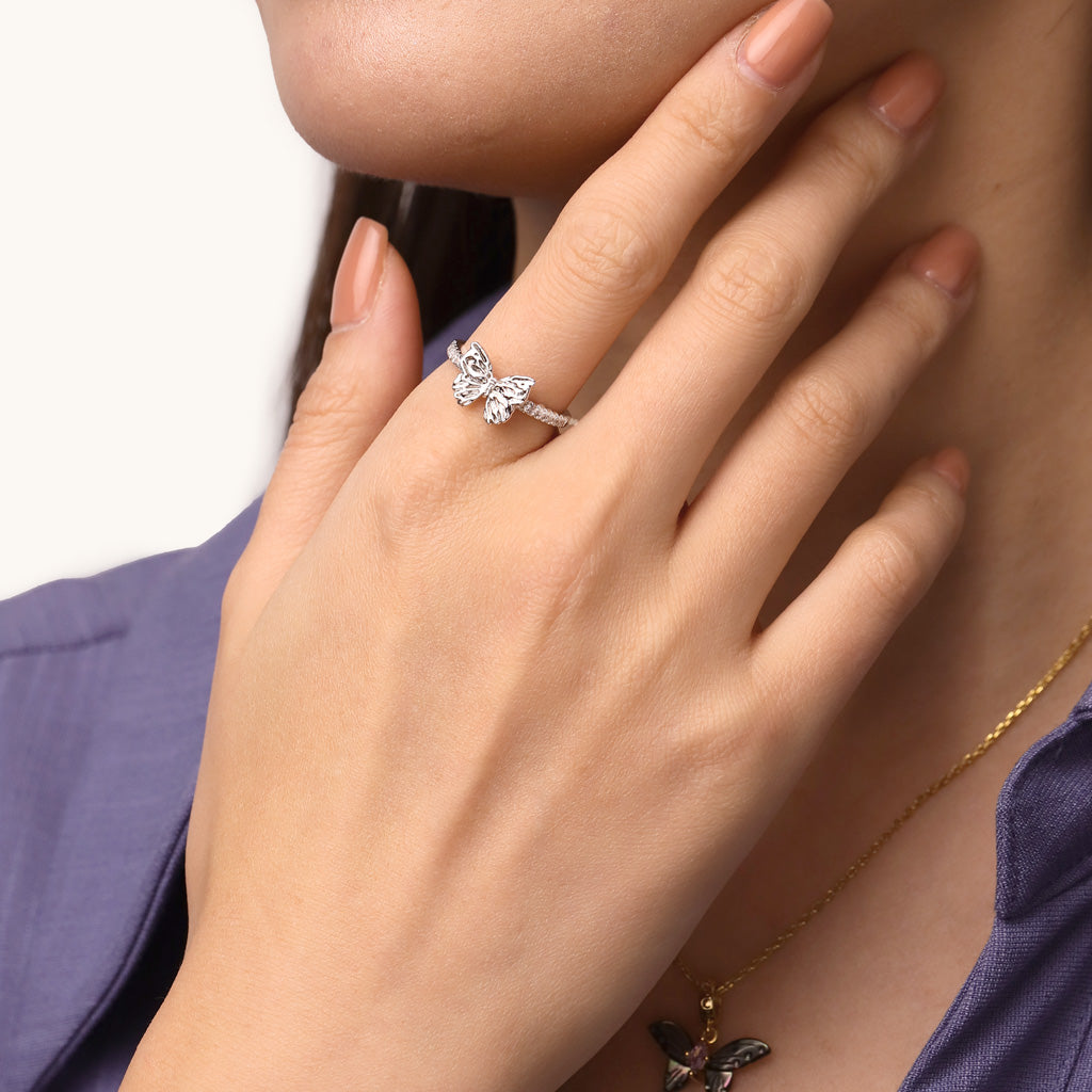Gnoce Butterfly Diamond Ring Platinum-plated Silver Blend_4