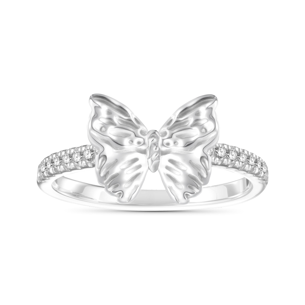 Gnoce Butterfly Diamond Ring Platinum-plated Silver Blend_1