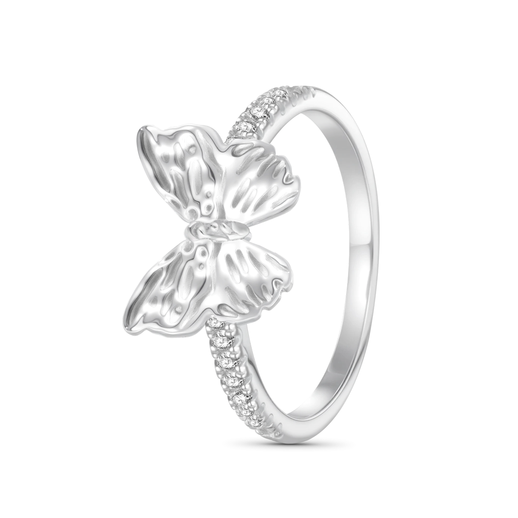 Gnoce Butterfly Diamond Ring Platinum-plated Silver Blend_2