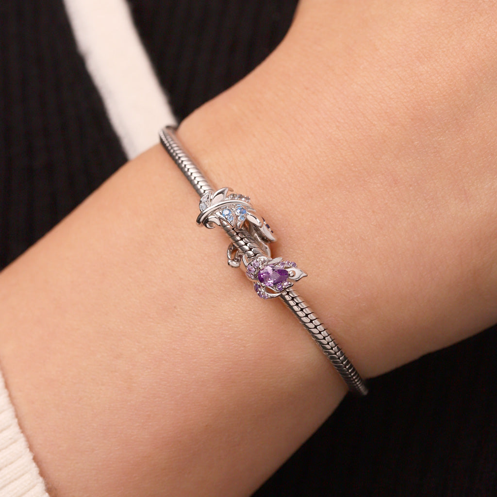 Gnoce Gradient Feather Inlaid Gemstones Charm Platinum-plated Silver Blend_7