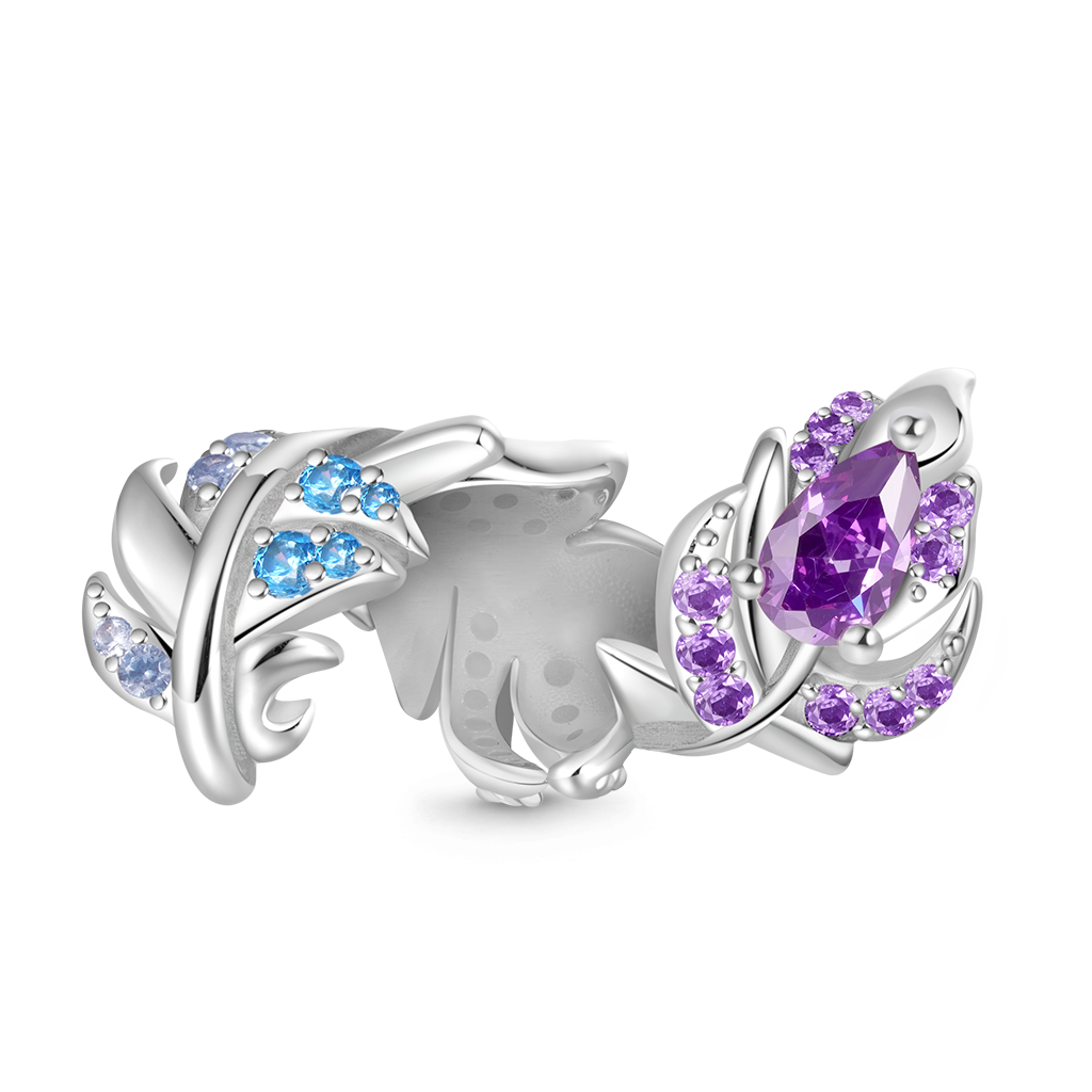 Gnoce Gradient Feather Inlaid Gemstones Charm Platinum-plated Silver Blend_2