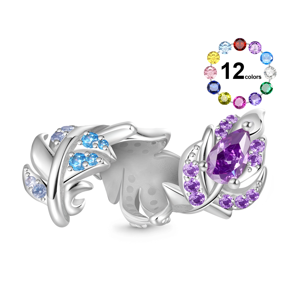 Gnoce Gradient Feather Inlaid Gemstones Charm Platinum-plated Silver Blend_1