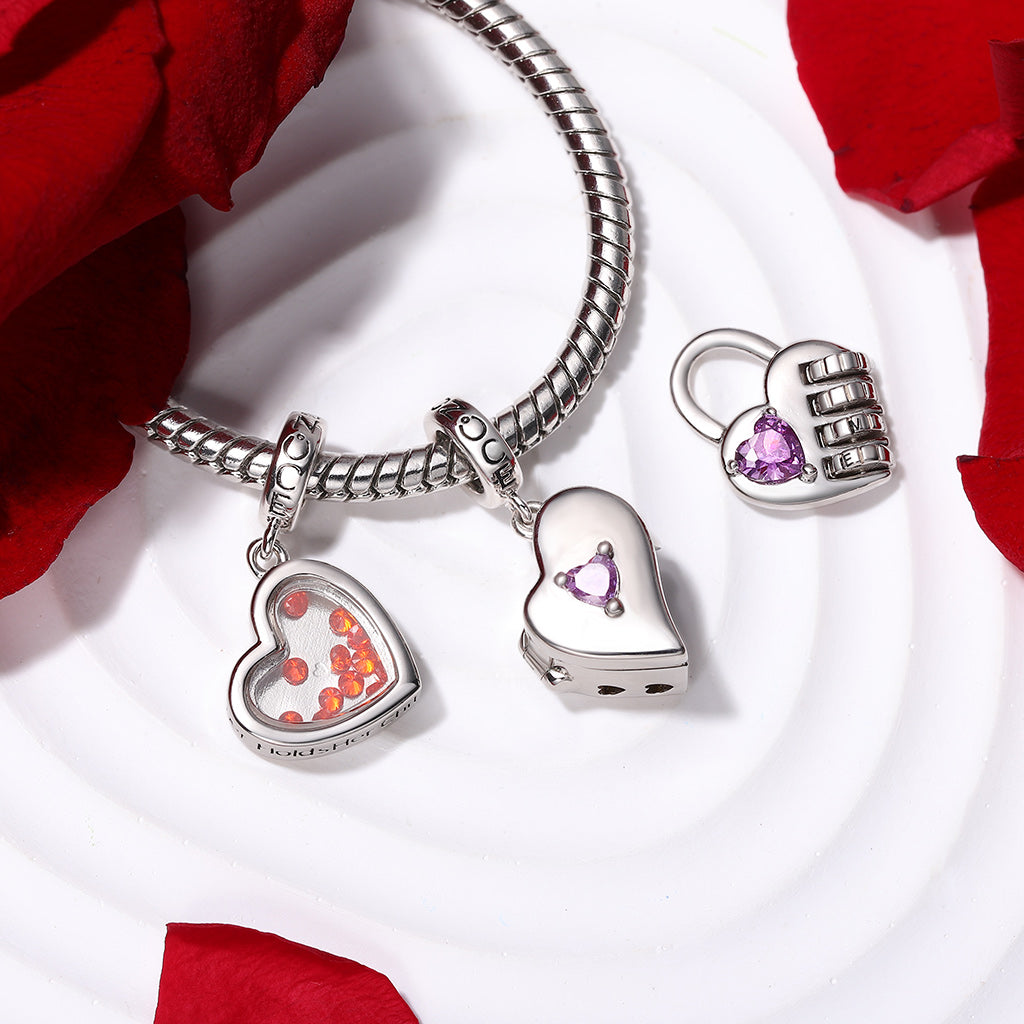 Gnoce Lock with a Love Code Charm Platinum-plated Silver Blend_5