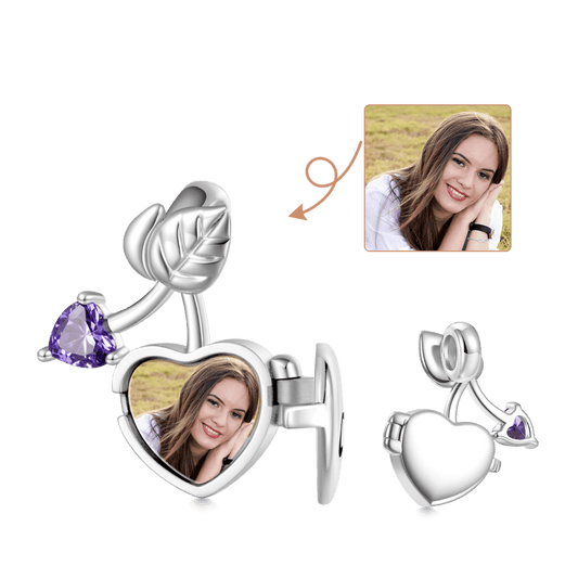 Gnoce Cherry Heart Birthstone Photo Charm Platinum-plated Silver Blend_1