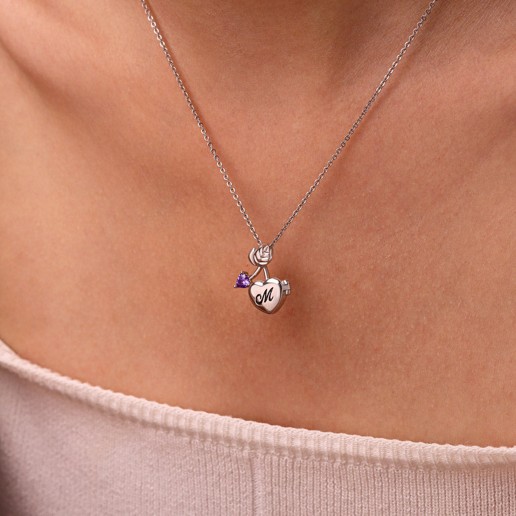 Gnoce Cherry Heart Birthstone Photo Charm Platinum-plated Silver Blend_5