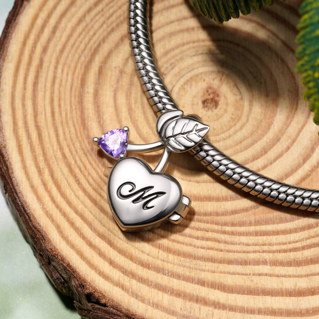 Gnoce Cherry Heart Birthstone Photo Charm Platinum-plated Silver Blend_3