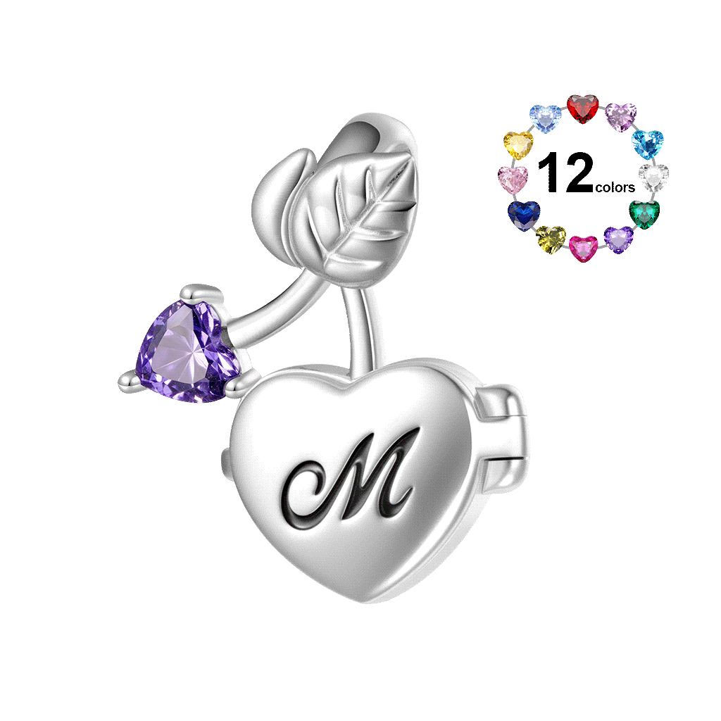 Gnoce Cherry Heart Birthstone Photo Charm Platinum-plated Silver Blend_6