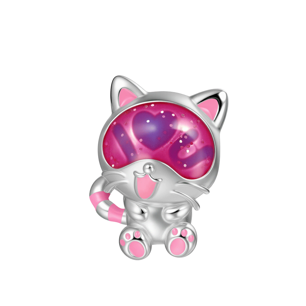 Gnoce Love U Cat Glow-in-the-Dark Charm Platinum-plated Silver Blend_1