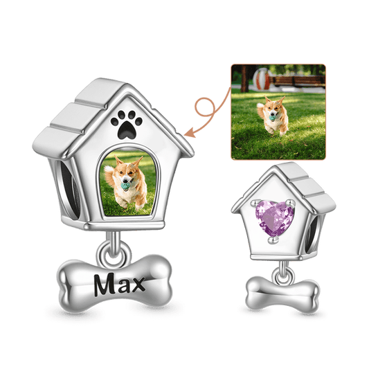 Gnoce Engravable Pet Dog House Photo Charm Platinum-plated Silver Blend_1