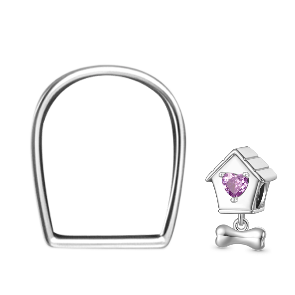 Gnoce Engravable Pet Dog House Photo Charm Platinum-plated Silver Blend_4