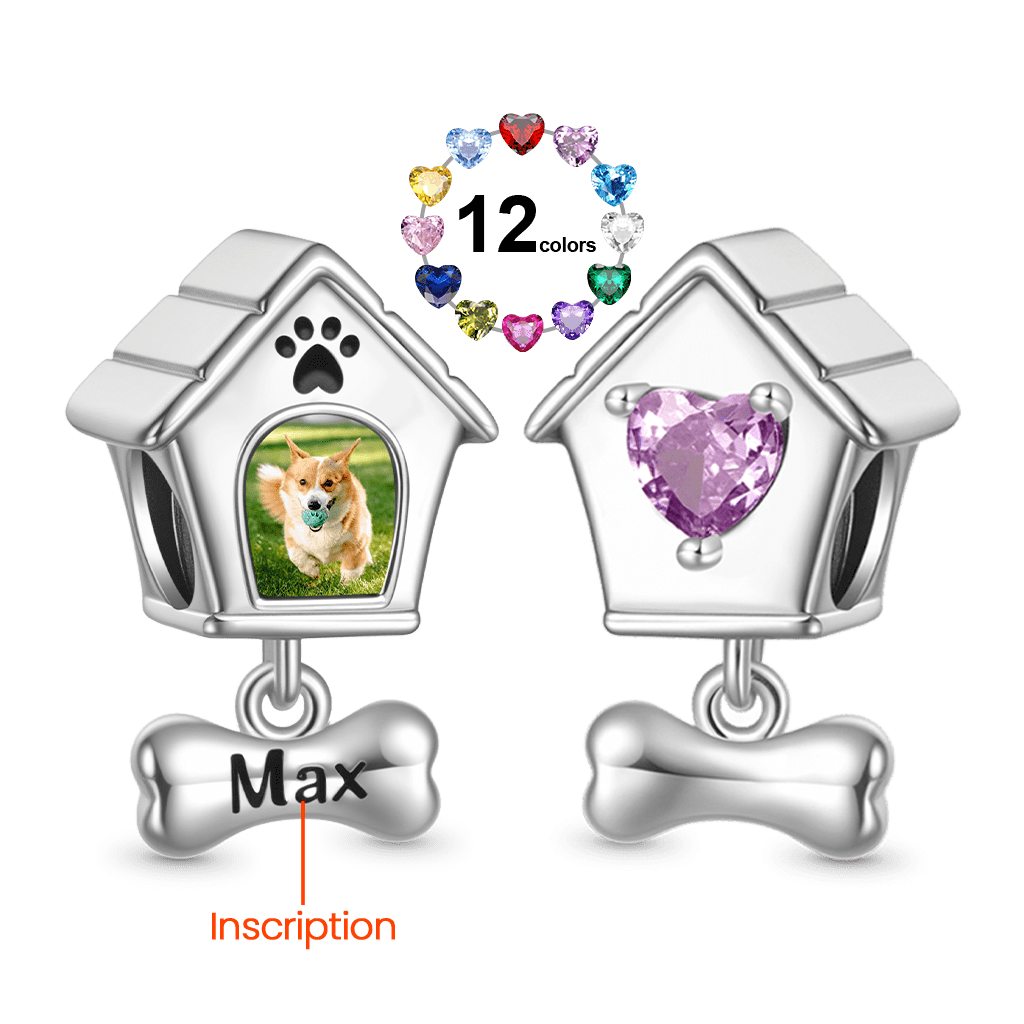 Gnoce Engravable Pet Dog House Photo Charm Platinum-plated Silver Blend_6