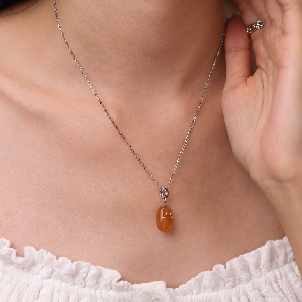 Gnoce Orange Rain Flower Stone Charm Platinum-plated Silver Blend_5