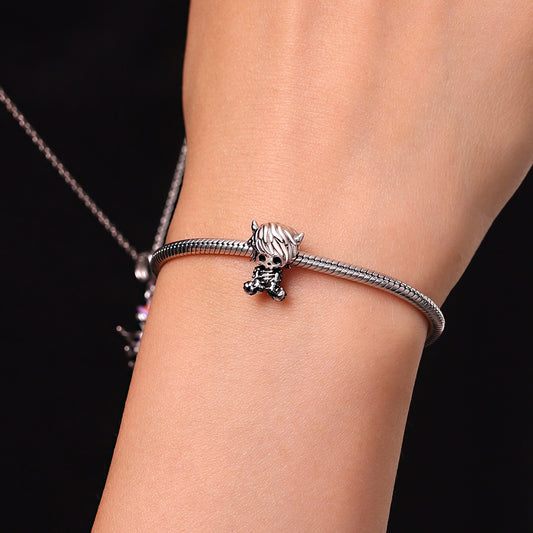 Gnoce Skull Highland Cow Charm Platinum-plated Silver Blend_5