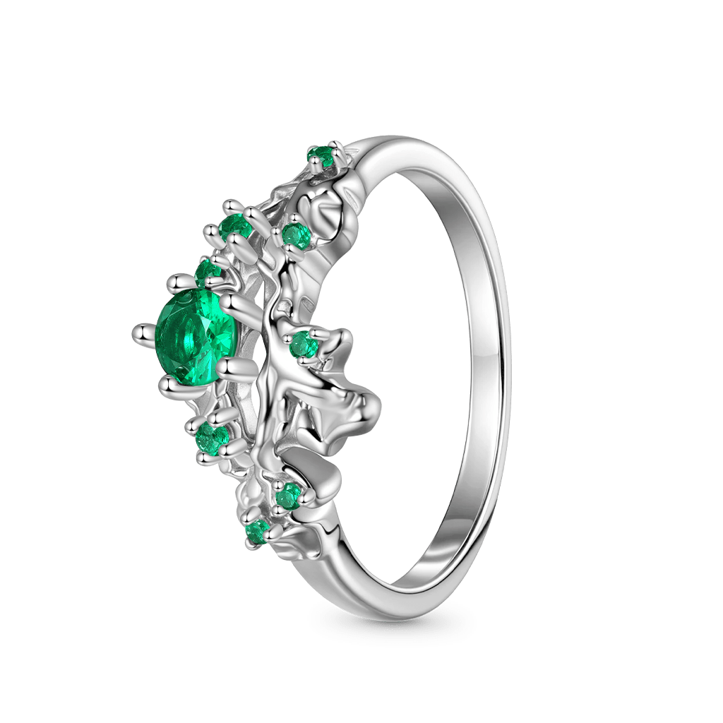 Gnoce Elegant Moss Green Diamond Ring Platinum-plated Silver Blend_2