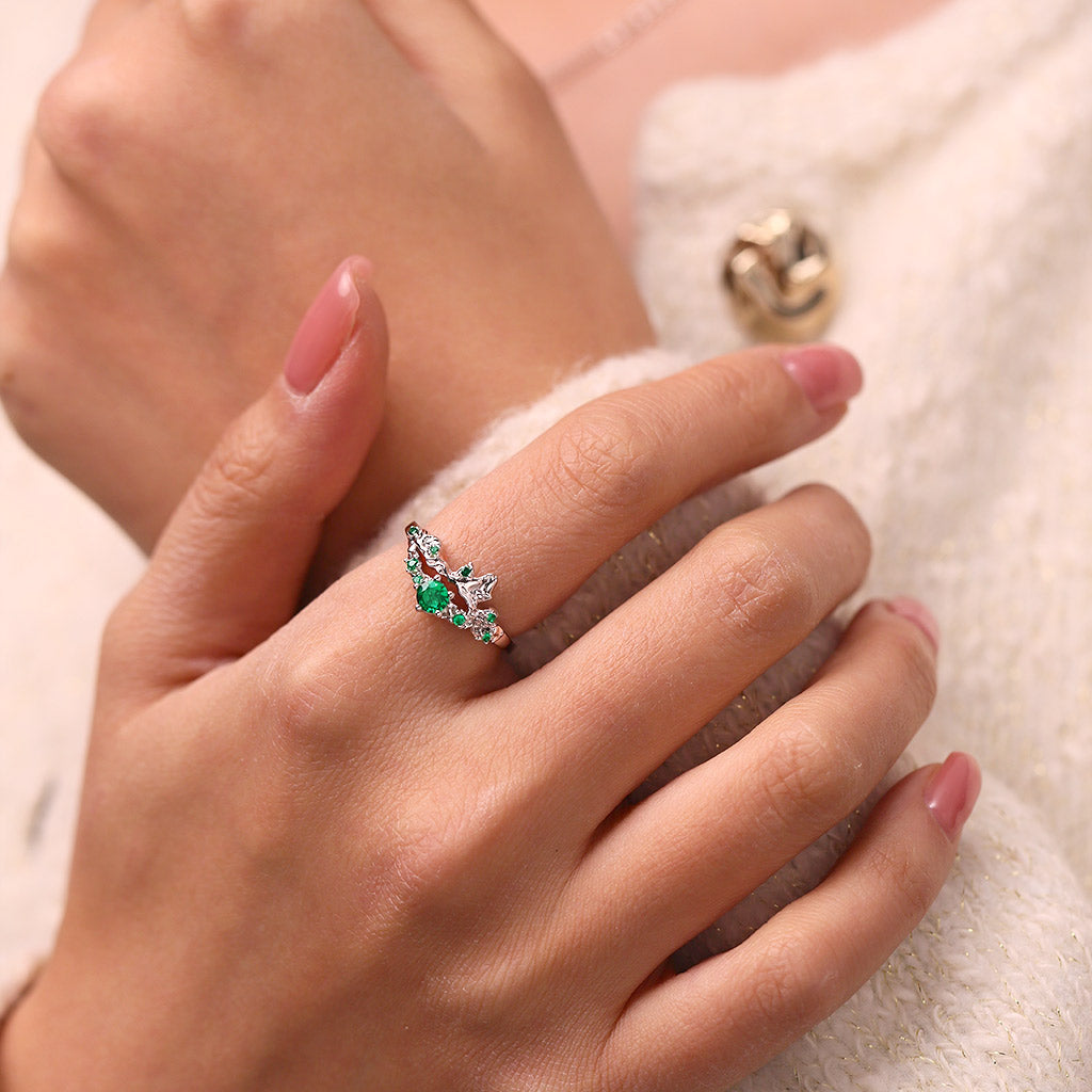 Gnoce Elegant Moss Green Diamond Ring Platinum-plated Silver Blend_4