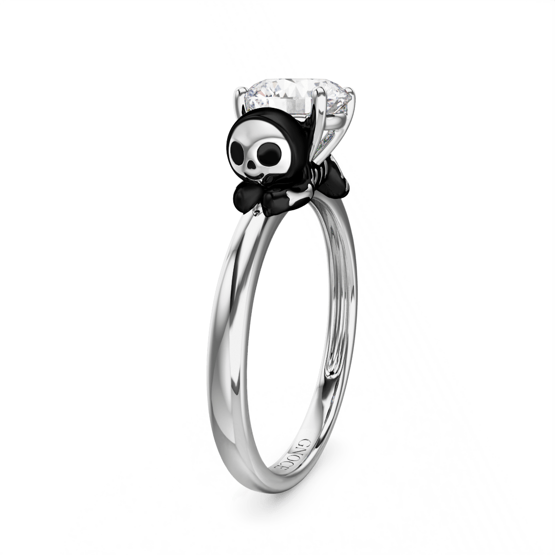 Gnoce Skeleton Gingerbread Man Embraces Moissanite Round Cut Ring_5