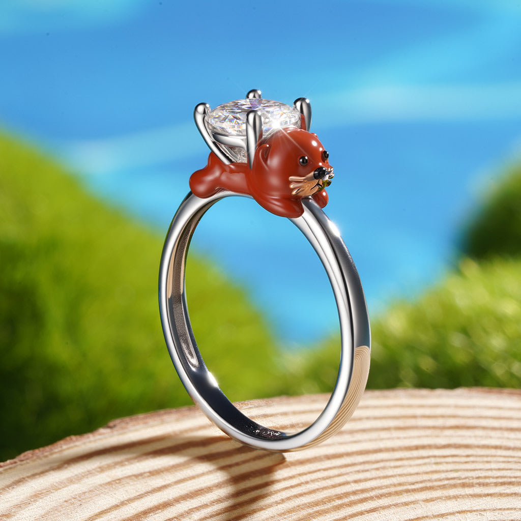 Gnoce Otter Embraces Moissanite Round Cut Ring_7