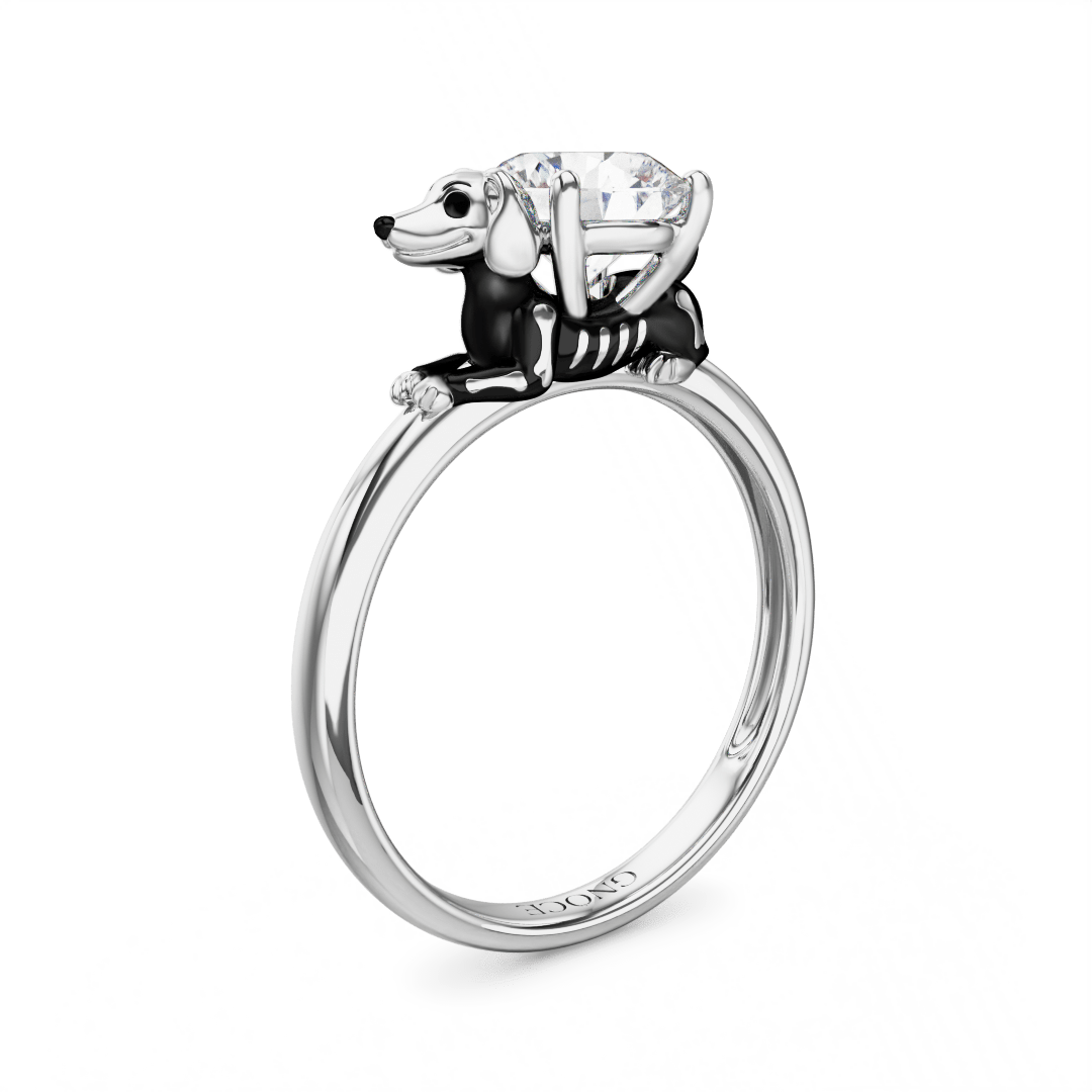 Gnoce Skeleton Puppy Embraces Moissanite Round Cut Ring_1