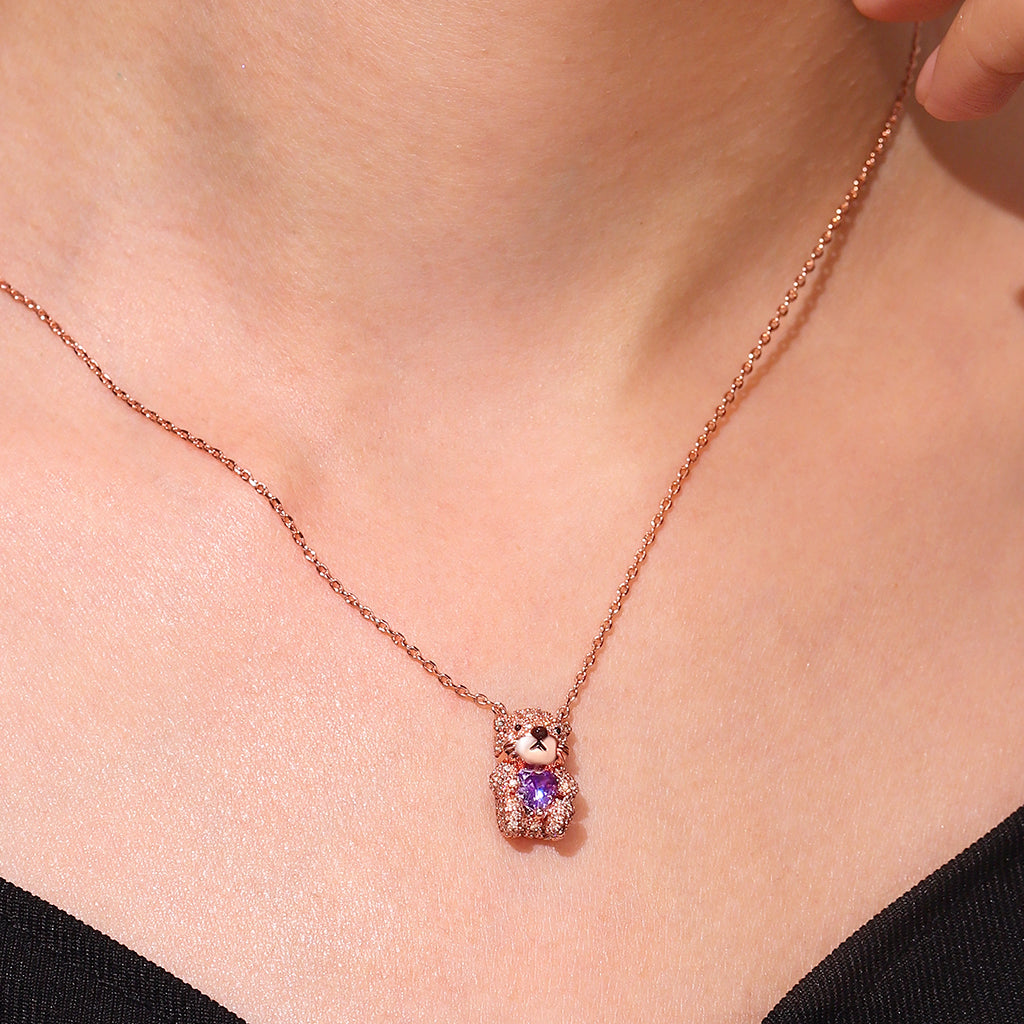 Gnoce Cute Brooke Otter Embraces Heart Birthstone Necklace_6