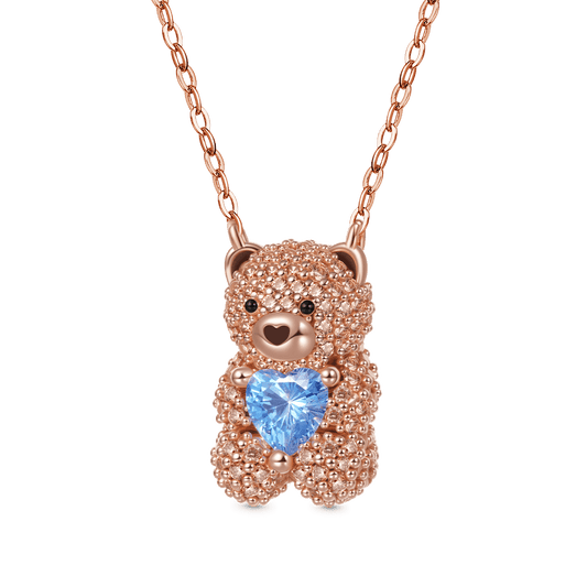 Gnoce Cute Bear Embraces Heart Birthstone Necklace_1