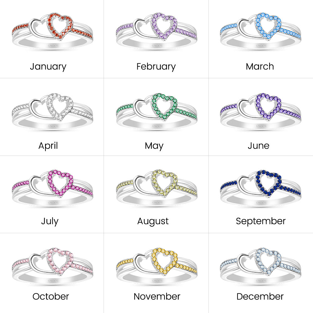 Gnoce Two Hearts Connect CZ Birthstone Band Ring_4