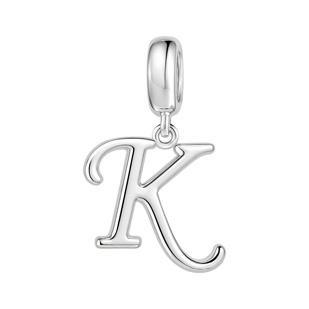 Gnoce "Kiss, the gift of Love"  Letter K 925 Sterling Silver Dangling Charm Great for Bracelet, Choker, Necklace_1