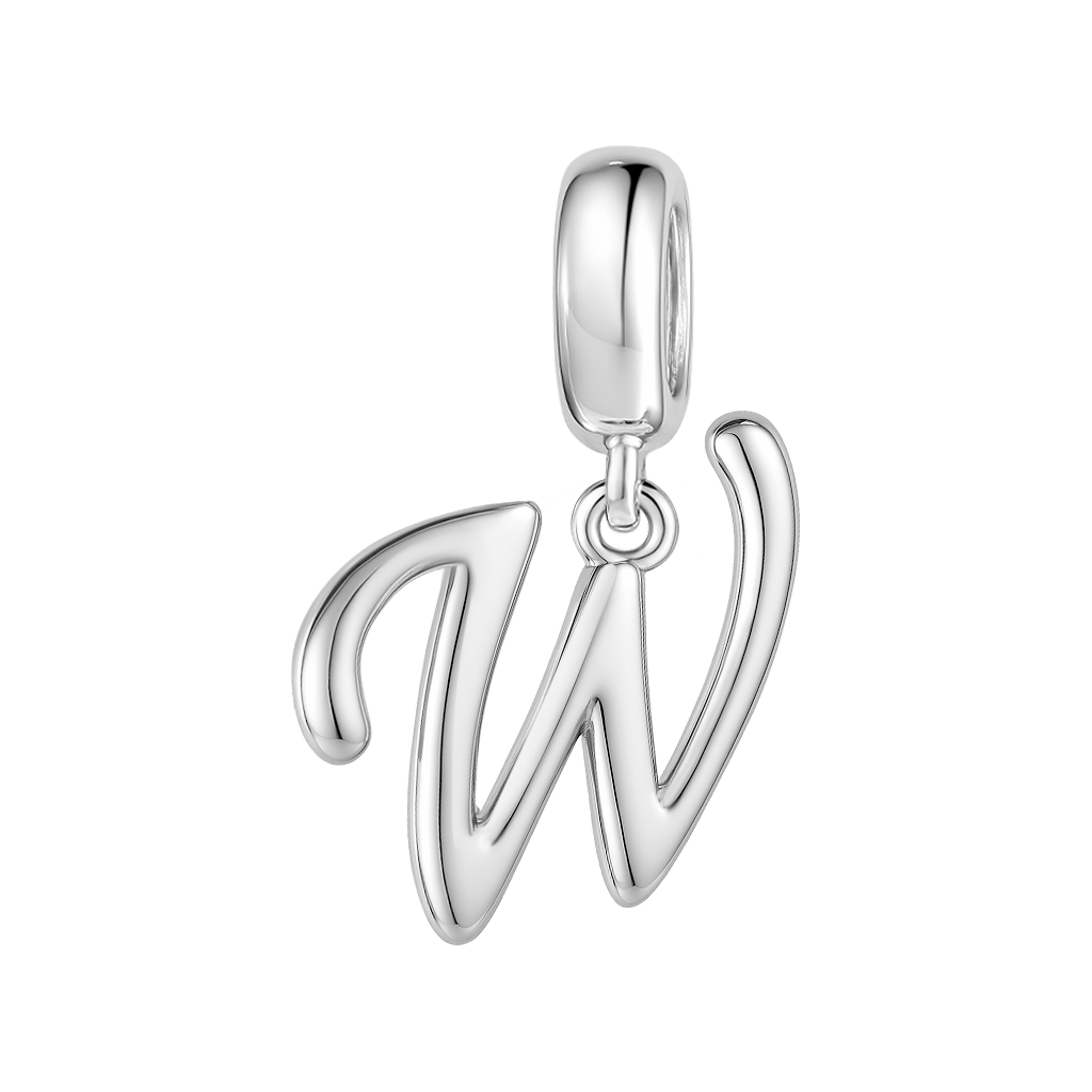 Gnoce "With You Forever"  Letter W 925 Sterling Silver Dangling Charm Great for Bracelet, Choker, Necklace_1