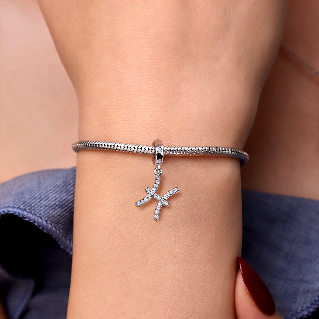 Gnoce "I Miss You" 925 Sterling Silver Pisces Charm Zodiac Sign Pendant With Cz For Bracelet_3