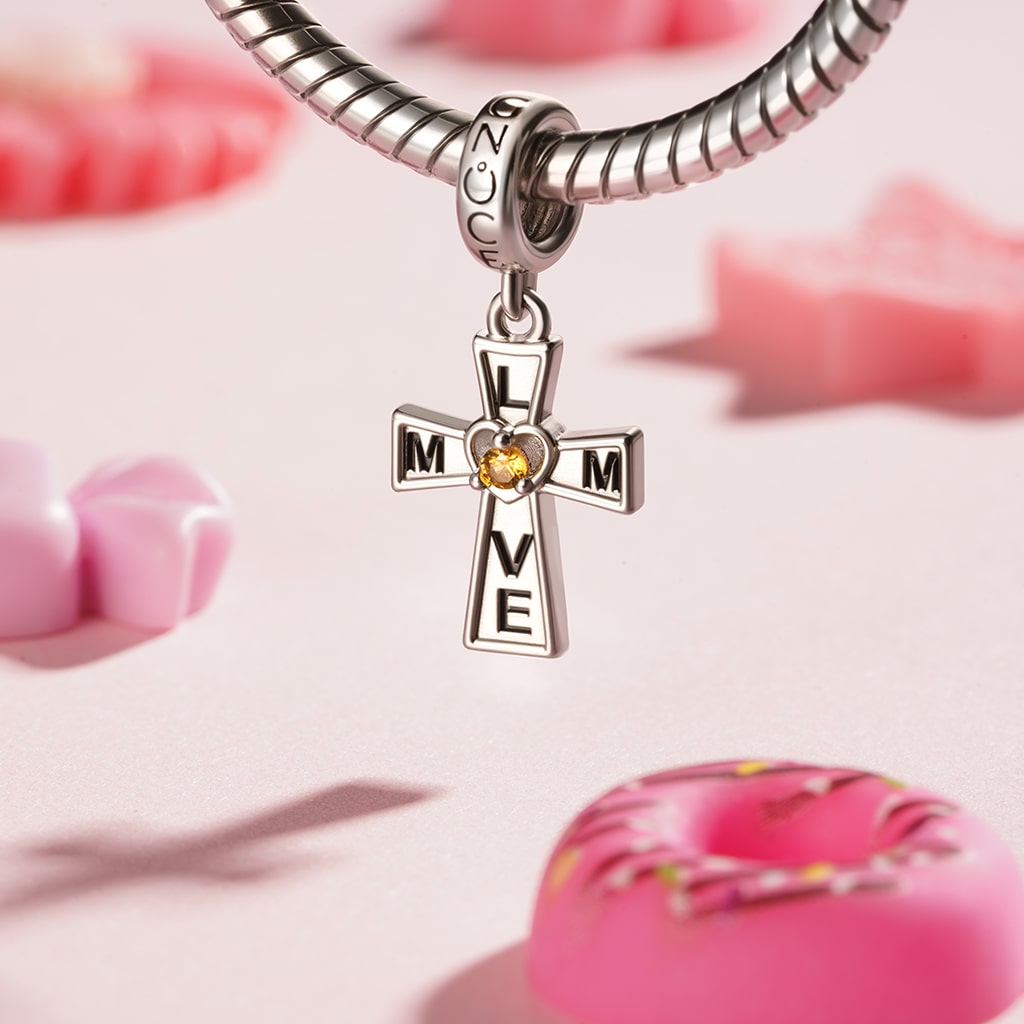 Gnoce Love Mom Cross Birthstone Pendant Dangle Charm_4