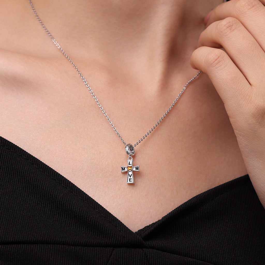 Gnoce Love Mom Cross Birthstone Pendant Dangle Charm_7