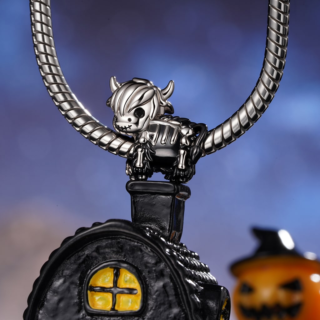 Gnoce Halloween Skeleton Highland Cow Charm_3