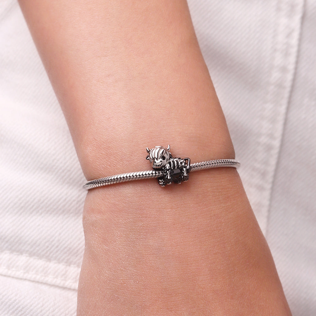 Gnoce Halloween Skeleton Highland Cow Charm_5