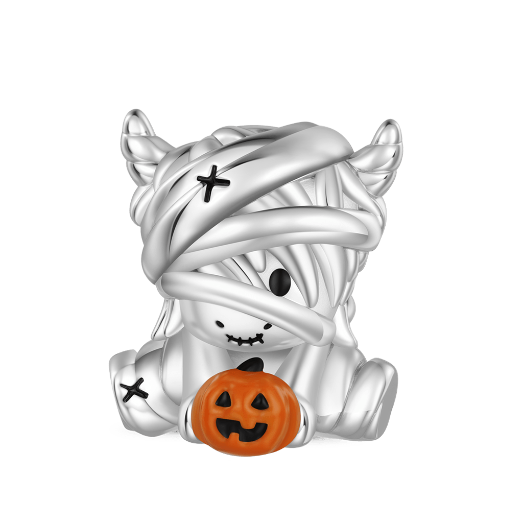 Gnoce Halloween Mummy Highland Cow Embrace Pumpkin Charm_1