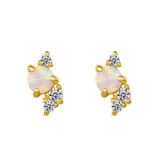 Gnoce 14K/10K Solid Gold Moissanite Opal Stud Earrings_2