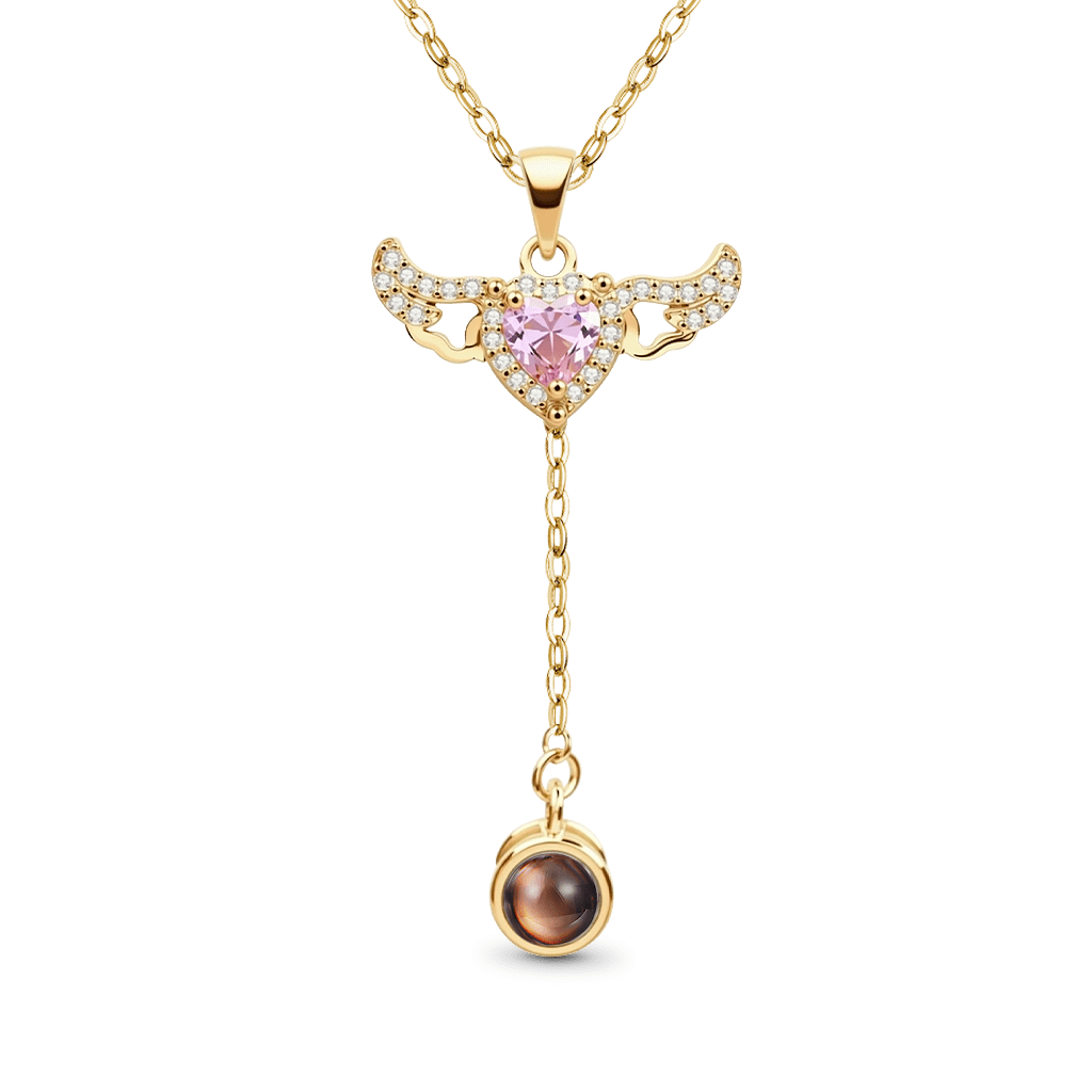 Gnoce Projection Cupid Heart Angel Wings Personalized Photo Necklace_1
