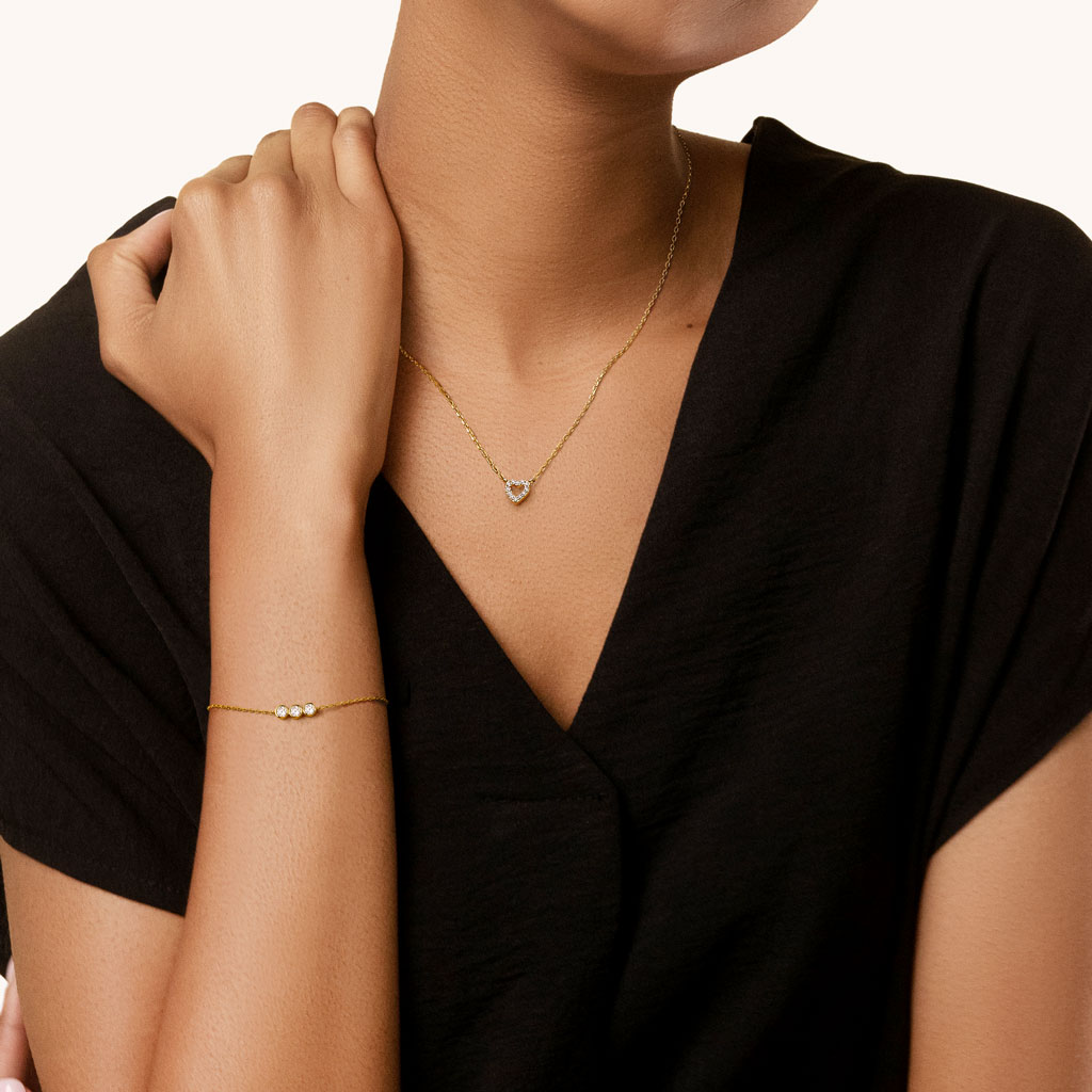 Gnoce 14K/10K Solid Gold Moissanite Love Heart Necklace_3
