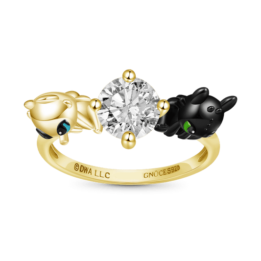 Gnoce How to Train Your Dragon - 'Dragon Love' Toothless & Light Fury 14K Solid Gold Ring_2