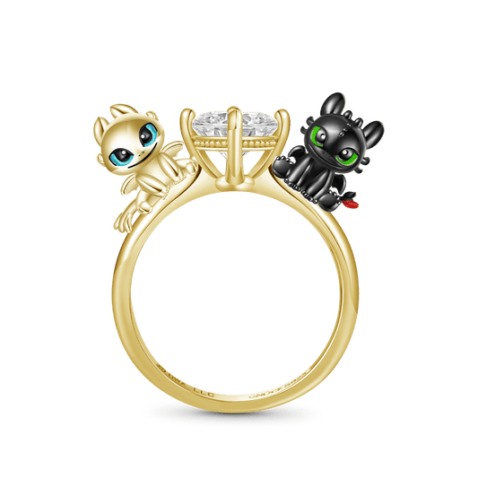 Gnoce How to Train Your Dragon - 'Dragon Love' Toothless & Light Fury 14K Solid Gold Ring_1
