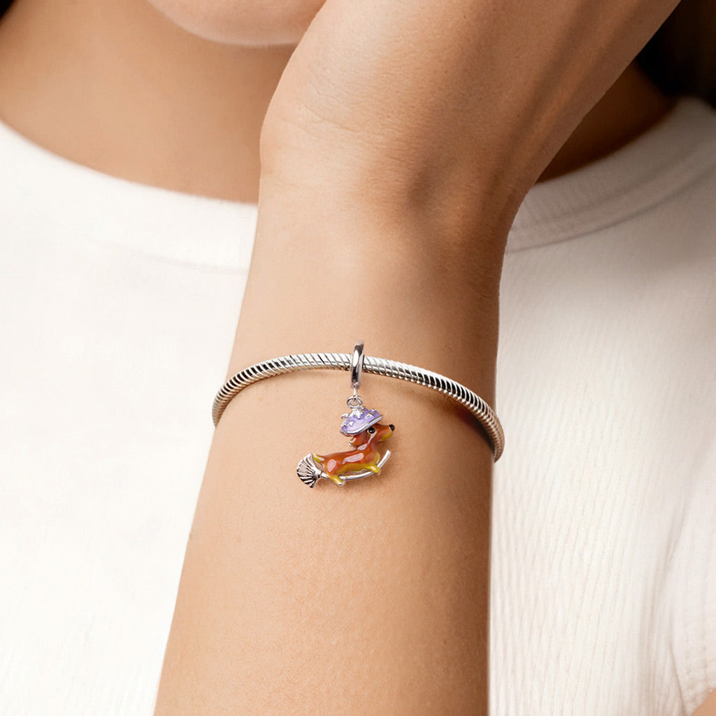 Gnoce Halloween Magic Dachshund Riding Broom Pendant Dangle Charm_2