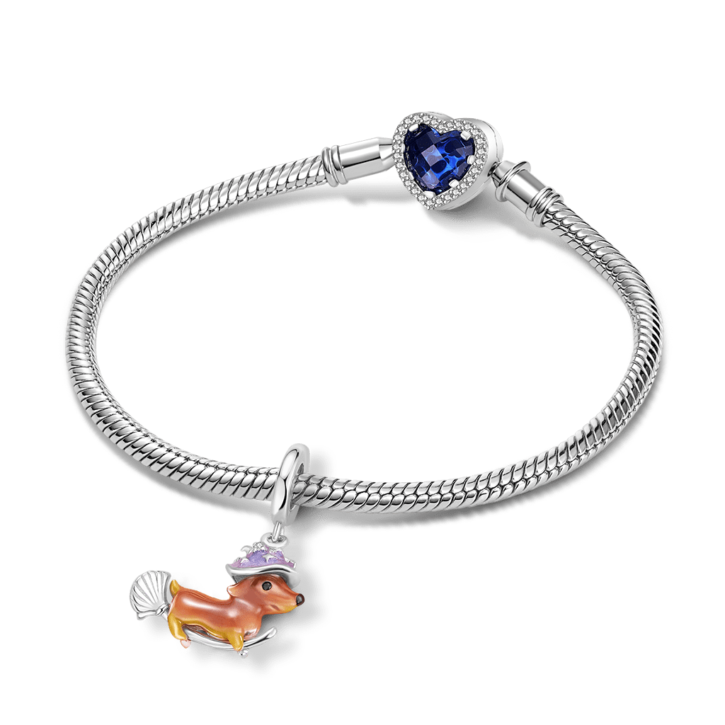 Gnoce Halloween Magic Dachshund Riding Broom Pendant Dangle Charm_3