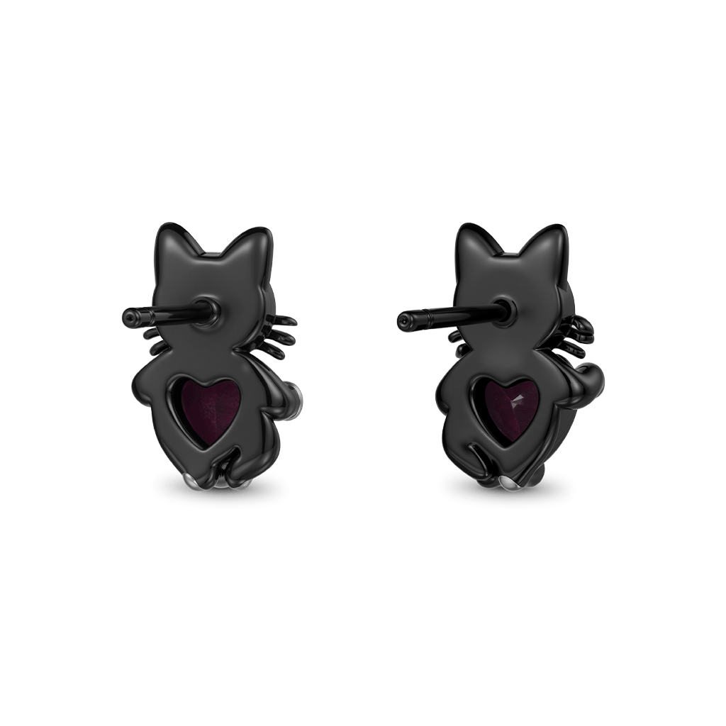 Gnoce Black Cat Embrace Heart Stud Earrings_3