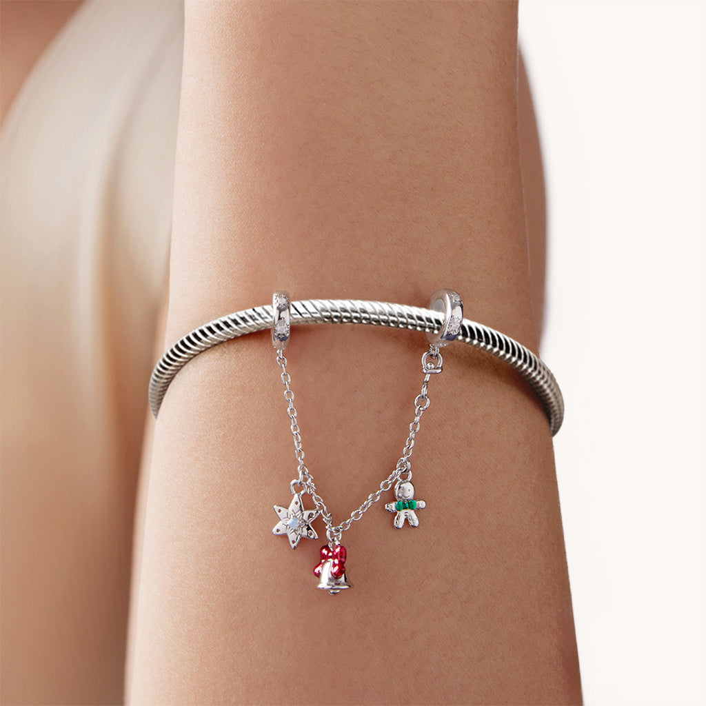 Gnoce Christmas Bell Snowflake & Gingerbread Man Safety Chain Charm_2