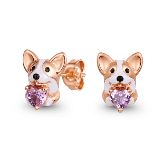Gnoce Corgi Embrace Love Heart Stud Earrings_1