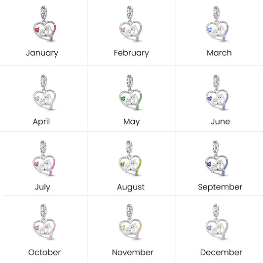 Gnoce 'I LOVE YOU FOREVER' Owl & Its Baby Heart Birthstones Pendant Dangle Charm_7