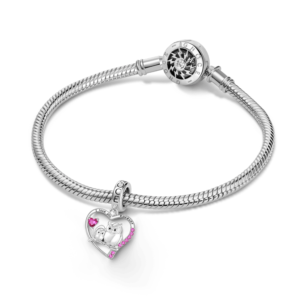 Gnoce 'I LOVE YOU FOREVER' Owl & Its Baby Heart Birthstones Pendant Dangle Charm_4